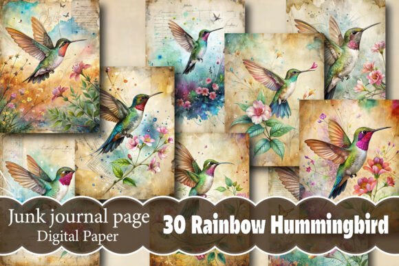 Download Rainbow Hummingbird Junk Journal Papers - Premium Bundle