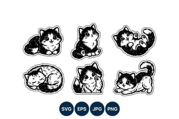 Download Cute Black and White Kitten Vector Art - Premium Resources